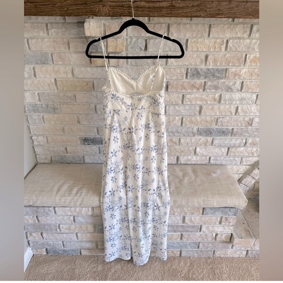 White Floral Midi Dress Size Small Side Slit Cottagecore Garden Girl Fairy - Picture 3 of 11